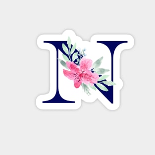 Watercolor Floral Letter N in Navy Sticker